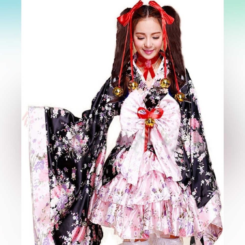 Women Halloween Costume Japanese Geisha Kimono Anime Girl Lolita Cosplay XS NWOT